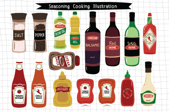 15 Seasoning Cooking Stuff Illustration: Graphics & Print Templates