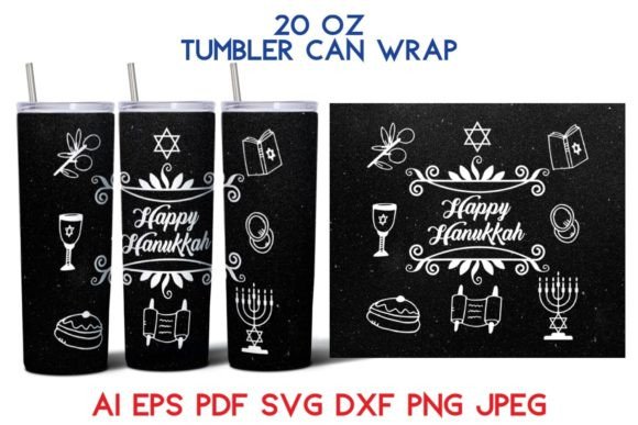 20 Oz Tumbler Can Wrap Hanukkah SVG PNG: Graphics & Tumbler Wraps