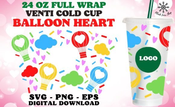 Balloon Heart Venti Cold Cup SVG: Graphics & Print Templates