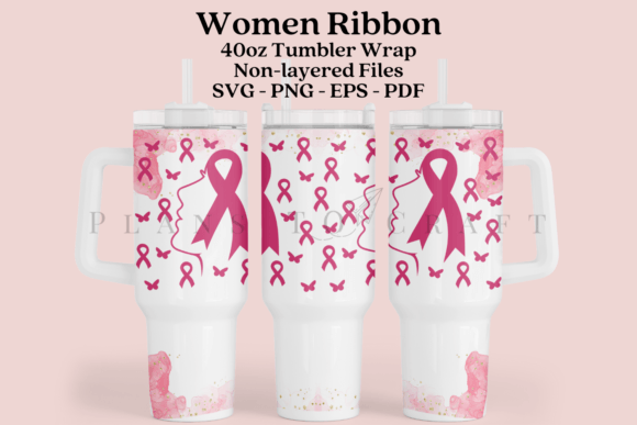 Breast Cancer Ribbon 40oz Tumbler Wrap: Graphics & Crafts