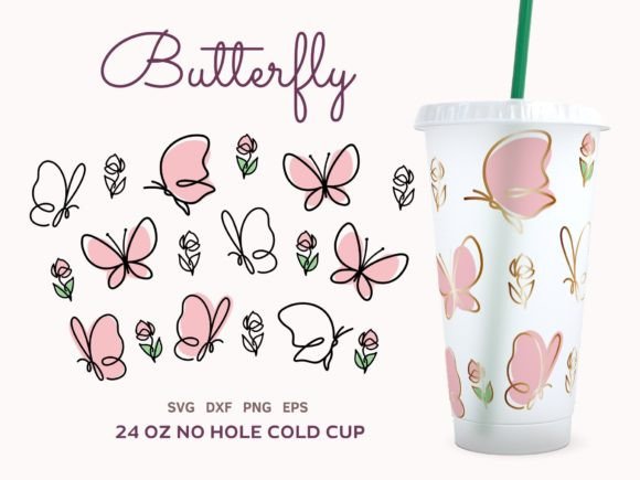 Butterfly Wrap SVG for 24oz Cups: Crafts & Graphics