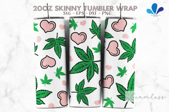 Cute Doodle Weed Heart Skinny SVG Wrap: Graphics & Print
