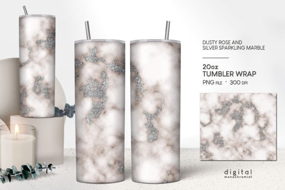 Dusty Rose Silver Marble Tumbler Wrap Graphics for Crafts
