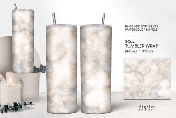Light Beige Silver Marble Tumbler Wrap: Graphics for Crafts & Content