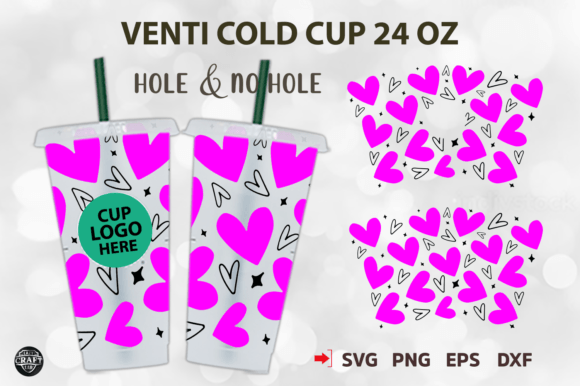 Love Heart Venti Cold Cup Tumbler Wrap Graphics