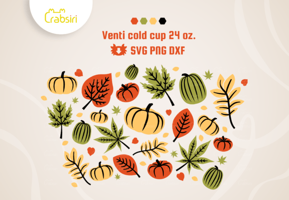 Pumpkin Fall Leaves Cold Cup SVG for Crafts & Graphics